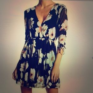 3/4 sleeve floral mesh dress